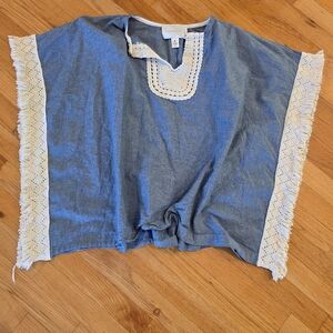 Staci Woo Crochet Sleeve Poncho Style Top